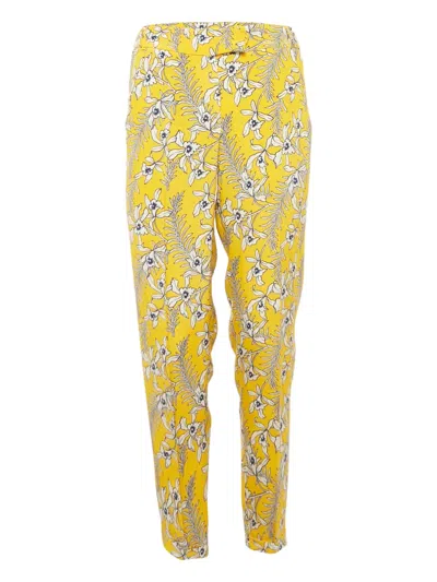 Pre-owned Oscar De La Renta Floral-print Trousers In Yellow