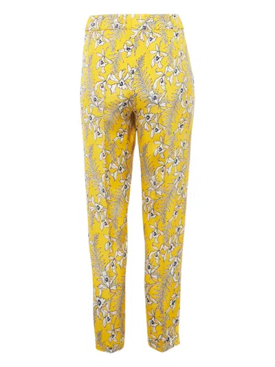 Pre-owned Oscar De La Renta Floral-print Trousers In Yellow