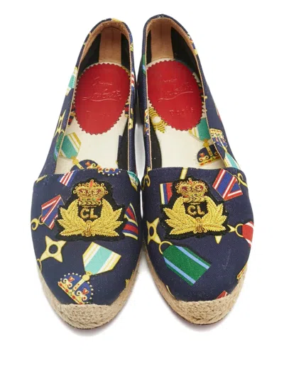 Pre-owned Christian Louboutin Galia Printed Espadrilles In Blue