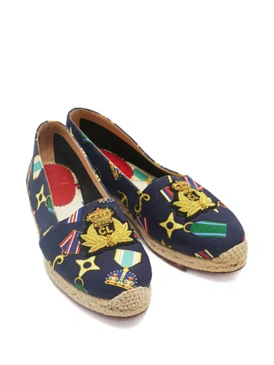 Pre-owned Christian Louboutin Galia Printed Espadrilles In Blue
