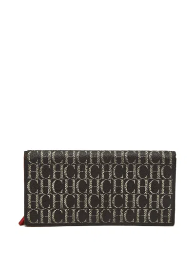 Pre-owned Carolina Herrera Monogram Coated-canvas Bifold Wallet In Brown