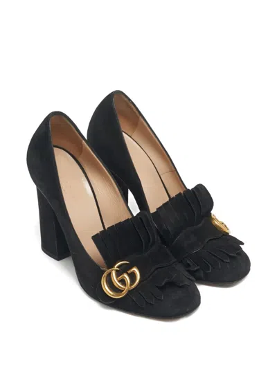 Pre-owned Gucci Marmont Fringe Pumps In Black