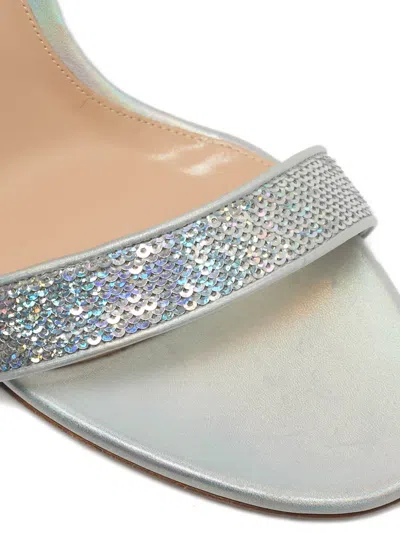 Pre-owned Gianvito Rossi Portofino Sequinned Ankle-strap Sandals In Silver