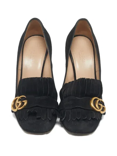 Pre-owned Gucci Marmont Fringe Pumps In Black