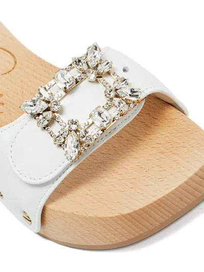 Pre-owned Roger Vivier Vintage Crystal-embellished Leather Clogs In White
