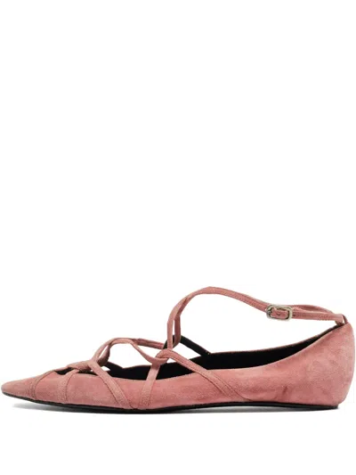 Pre-owned Marc By Marc Jacobs 37 Suede Strap Flats In Pink