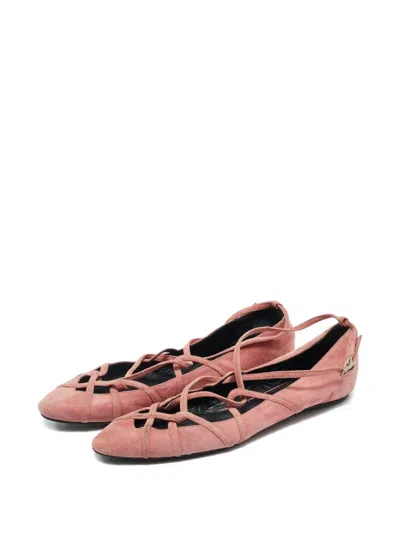 Pre-owned Marc By Marc Jacobs 37 Suede Strap Flats In Pink