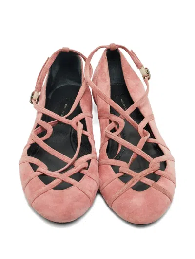 Pre-owned Marc By Marc Jacobs 37 Suede Strap Flats In Pink