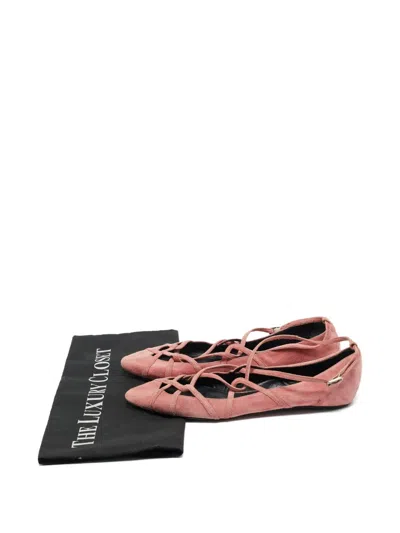 Pre-owned Marc By Marc Jacobs 37 Suede Strap Flats In Pink