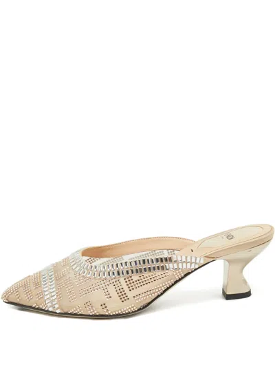 Pre-owned Fendi Mesh Slip-on Mules In Neutral