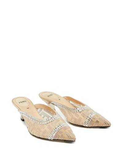 Pre-owned Fendi Mesh Slip-on Mules In Neutral