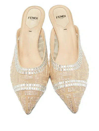 Pre-owned Fendi Mesh Slip-on Mules In Neutral