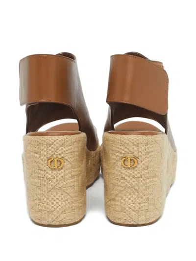 Pre-owned Dior Attitude Leather Wedge Sandals In Brown