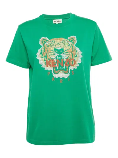 Pre-owned Kenzo Lion-embroidered T-shirt In Green