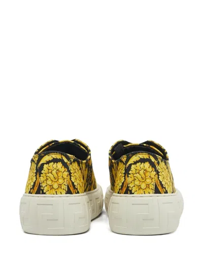 Pre-owned Versace Barocco-print Greca Sneakers In Yellow