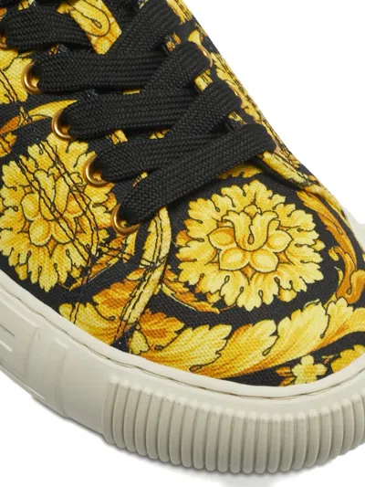 Pre-owned Versace Barocco-print Greca Sneakers In Yellow