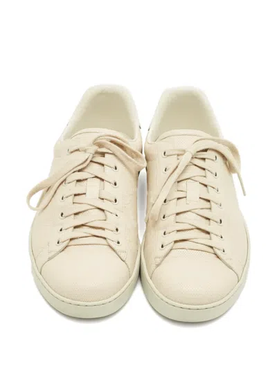 Pre-owned Gucci Perforated Leather Sneakers In Neutral