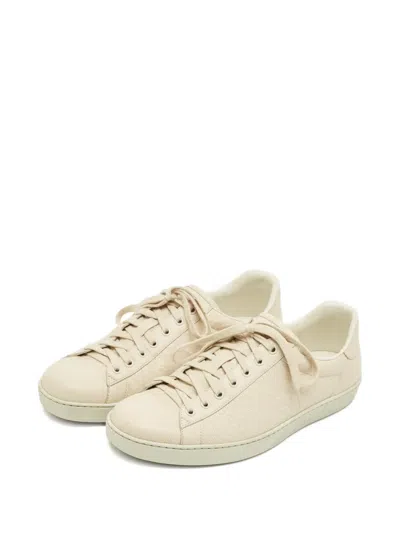 Pre-owned Gucci Perforated Leather Sneakers In Neutral