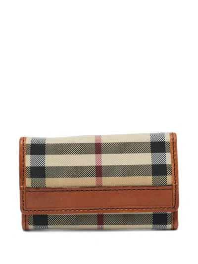 Pre-owned Burberry Haymarket-check Wallet In Neutral