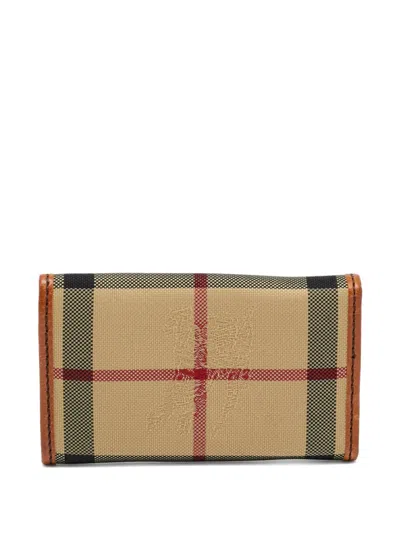 Pre-owned Burberry Haymarket-check Wallet In Neutral