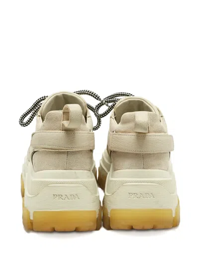 Pre-owned Prada 1210283 Suede Trainers In Neutral