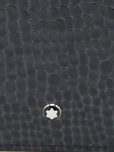 Pre-owned Montblanc Croc-embossed Leather Bifold Wallet In Blue