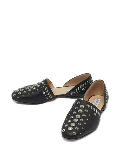 Pre-owned Jimmy Choo Studded Leather Ballet Flats In Black