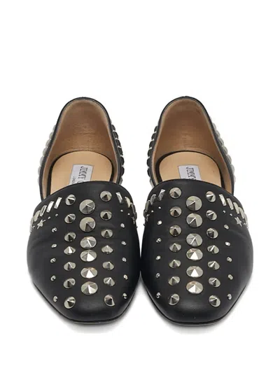 Pre-owned Jimmy Choo Studded Leather Ballet Flats In Black
