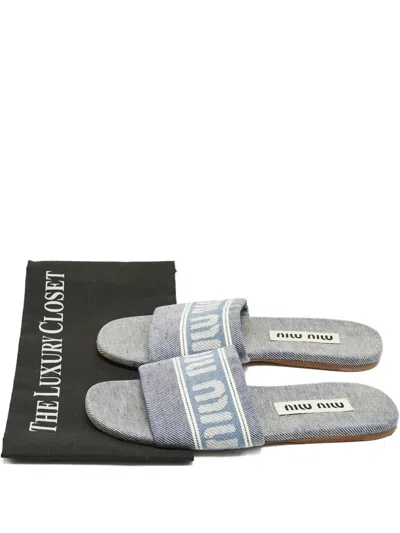 Pre-owned Miu Miu Denim Logo Sandals In Blue