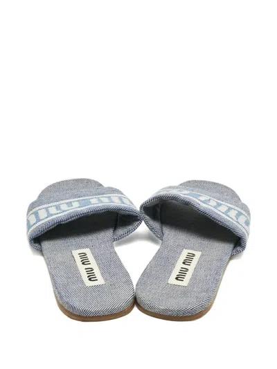 Pre-owned Miu Miu Denim Logo Sandals In Blue