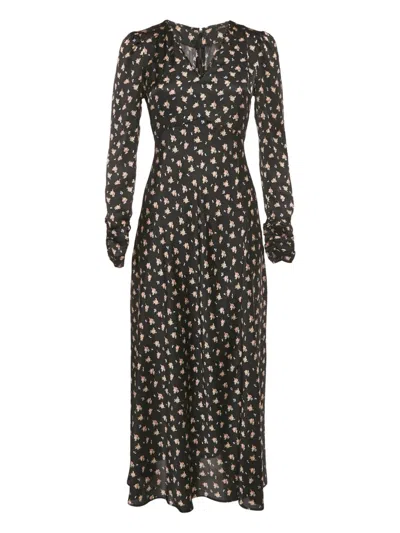 Pre-owned Maje Floral-print Midi Dress In Black