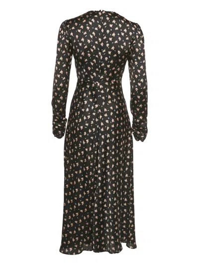 Pre-owned Maje Floral-print Midi Dress In Black