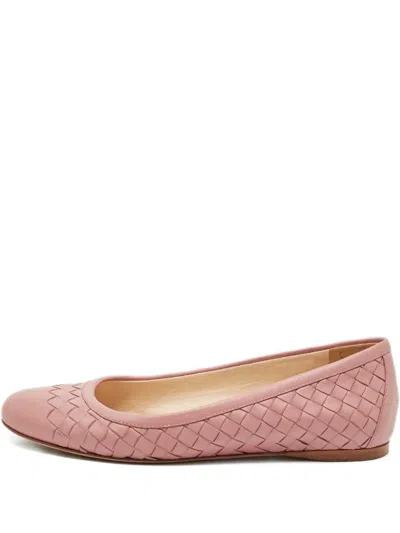 Pre-owned Bottega Veneta Intrecciato Leather Ballet Flats In Pink