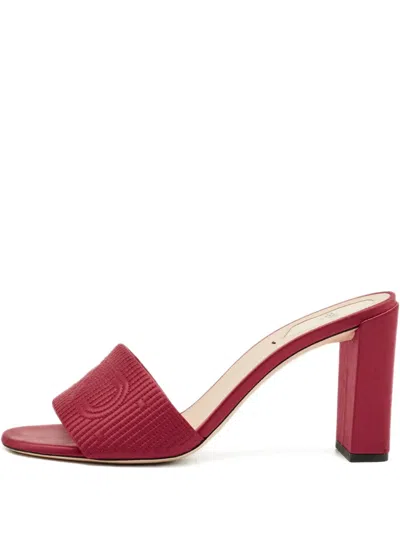 Pre-owned Fendi Embroidered Block-heel Sandals In Red