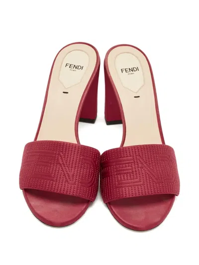 Pre-owned Fendi Embroidered Block-heel Sandals In Red