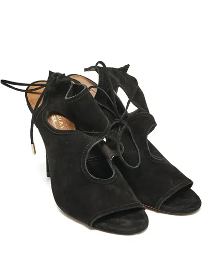 Pre-owned Aquazzura Cut-out Suede Sandals In Black