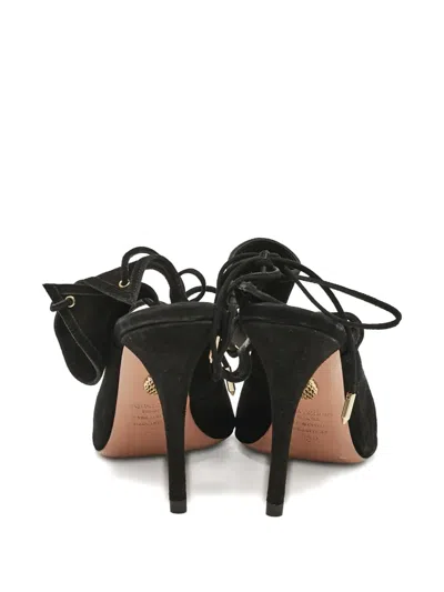 Pre-owned Aquazzura Cut-out Suede Sandals In Black