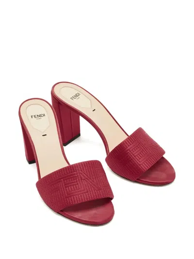 Pre-owned Fendi Embroidered Block-heel Sandals In Red