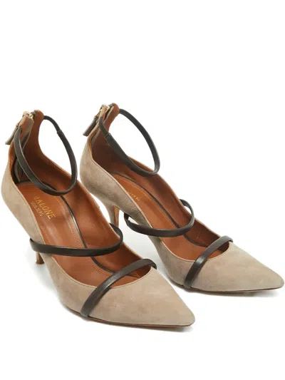Pre-owned Malone Souliers Robyn Suede Ankle-strap Pumps In Neutral