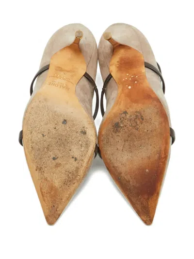 Pre-owned Malone Souliers Robyn Suede Ankle-strap Pumps In Neutral