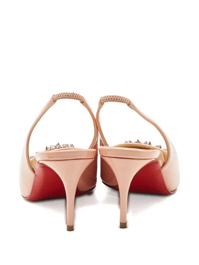 Pre-owned Christian Louboutin Spike-embellished Pointed-toe Slingback Pumps In Pink