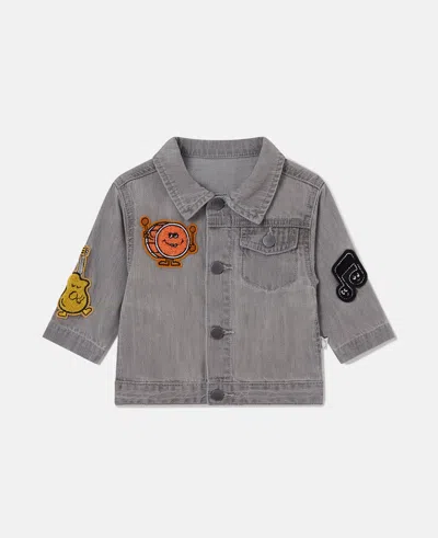 Stella Mccartney Music Graphic Embroidered Denim Jacket In Gray