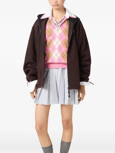 Miu Miu Logo-embroidered Jacket In Brown