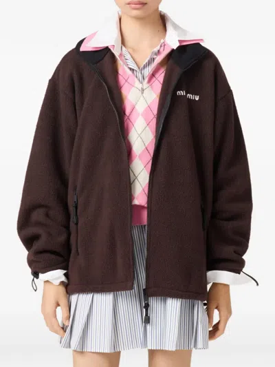 Miu Miu Logo-embroidered Jacket In Brown
