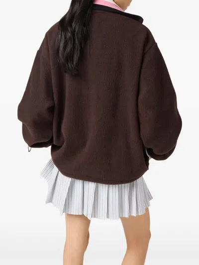 Miu Miu Logo-embroidered Jacket In Brown
