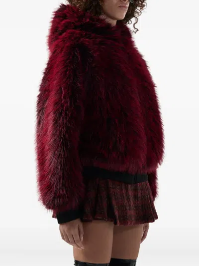 Gcds Fur Hood Jacket In Burgundy