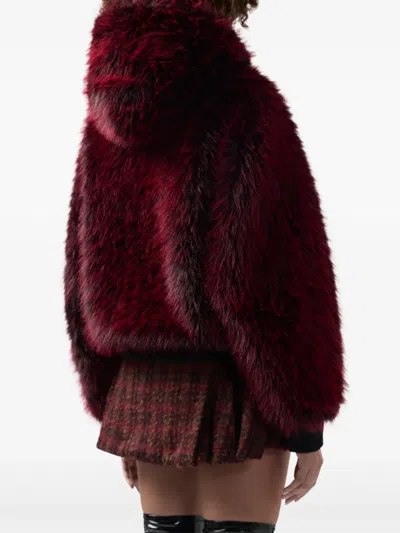Gcds Fur Hood Jacket In Burgundy