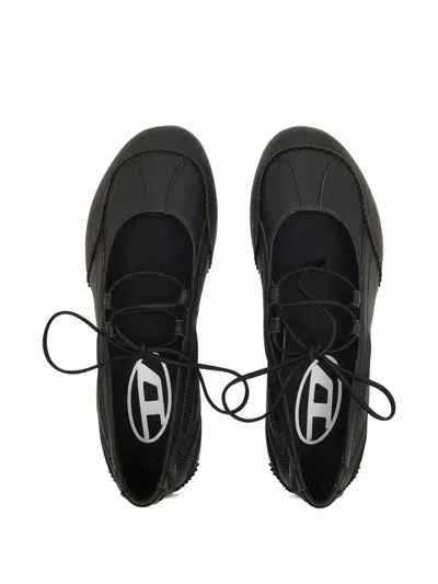 Diesel Lace-up Ballet Flats In Black