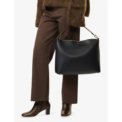 Totême Suede Leather Shoulder Bag With Detachable Handle In Black