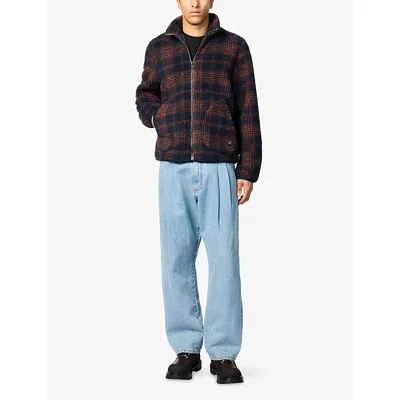 Ps By Paul Smith Navy And Orange Check Zip Fleece Jacket Blue In Brown